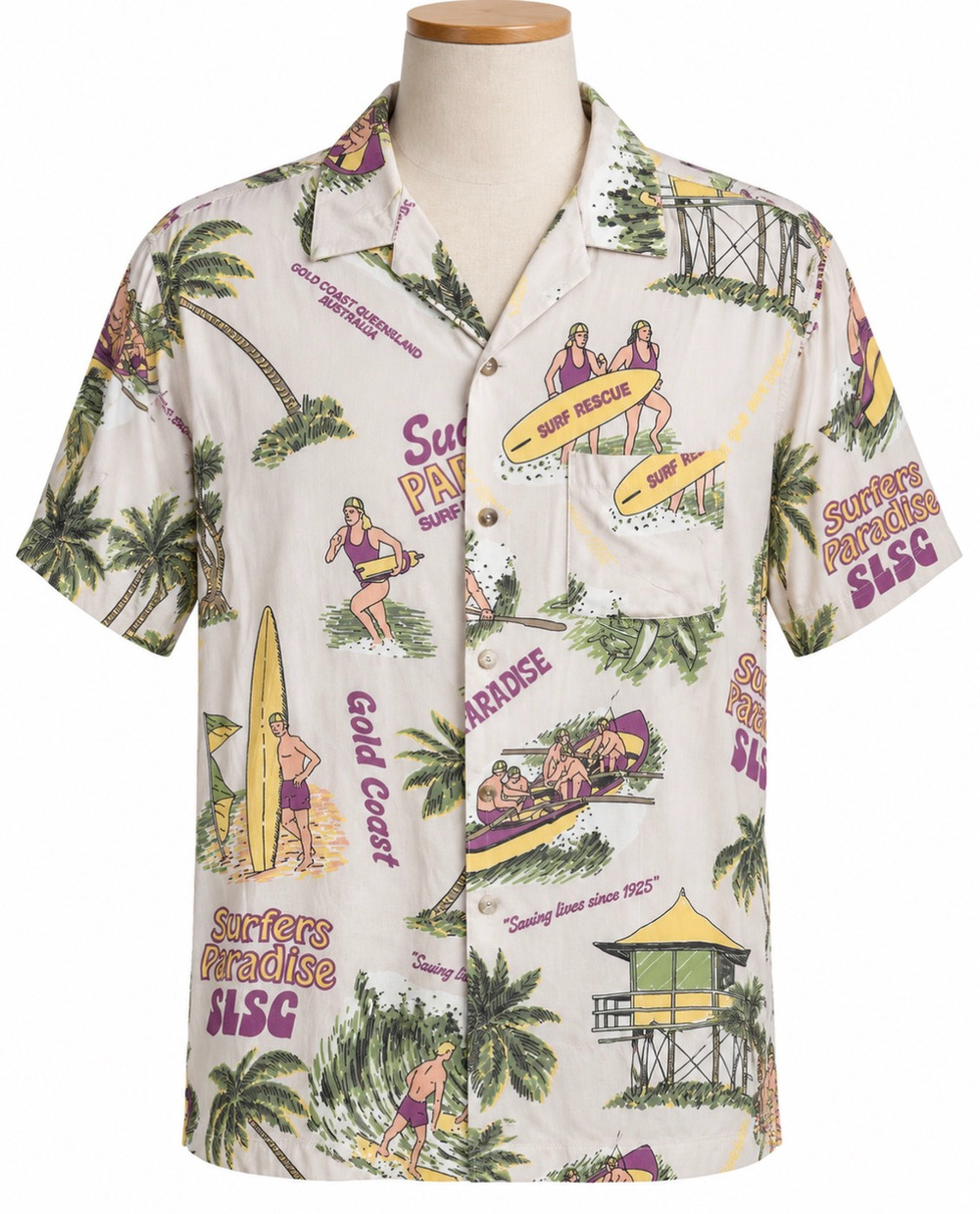 Surfers Paradise Men's Hawaiian Aloha Shirt SLSC Gold Coast Australia Size L/G